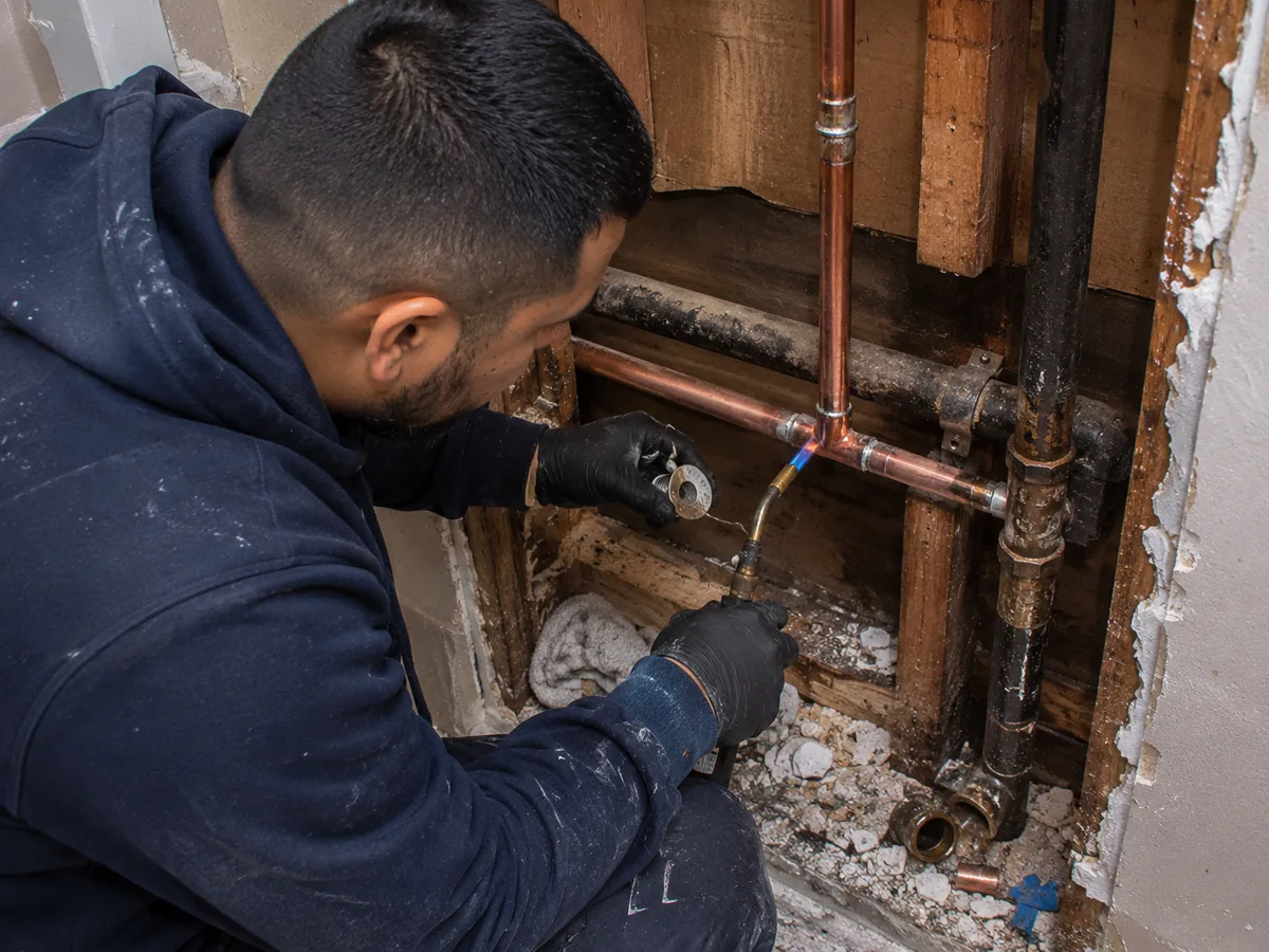 Professional repair of a failed plumbing pipe section