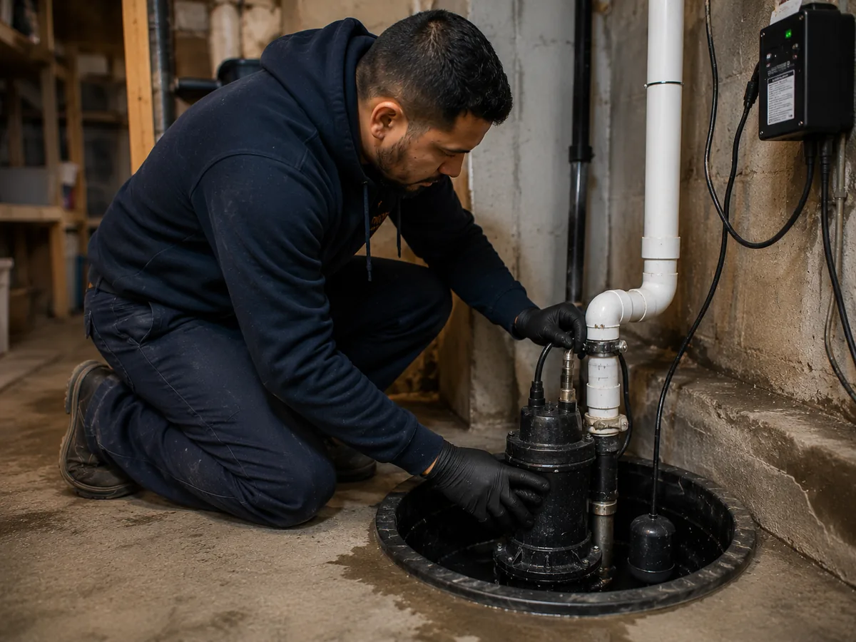Sump pump installation with discharge piping